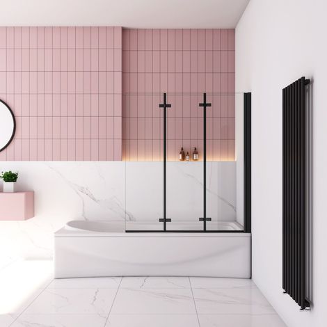 Schwarz Faltwand 180° Drehbar 130x140cm Badewanneaufsatz für Badewanne 6mm ESG Duschabtrennung Duschwand (1/5)