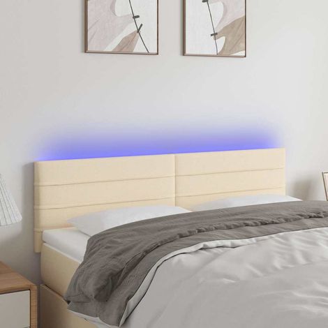 Tête de lit LED crème en tissu avec 2 bandes lumineuses 144 x 5 x 78/88 cm, 8.95kg - PANGIVO (1/5)