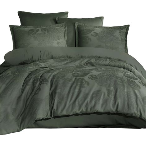 Bettwäsche-Set 160x200 BAUMWOLLE Satin-Jacquard Blätter Palmore Dunkelgrün (1/5)