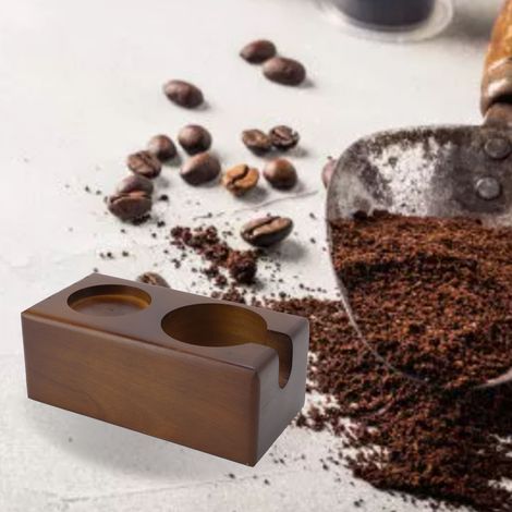 Support pour tasseur à café en hêtre, présentoir de rangement, accessoires de bar à café pour tasseur de 58 mm, marron (1/5)