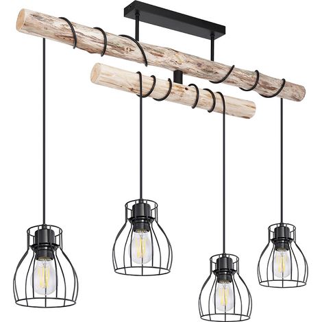 Lampada a sospensione vintage in legno lampada a sospensione tavolo da pranzo in legno lampada a sospensione rustica 4 fiamme, dimmerabile, telecomando, cambio colore, raggio regolabile e pendolo (1/5)