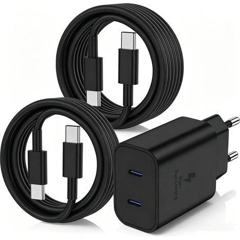 45W Chargeur 2 Port USB C Charge Rapide pour Galaxy S26 S25 Ultra/S24/S23/S22/S21/S20/S20+/Note 20/10/9/8/A73/A58/A56 5g et 3M/3M Câble,Adaptateur Type C Mural Alimentation Prise (1/5)