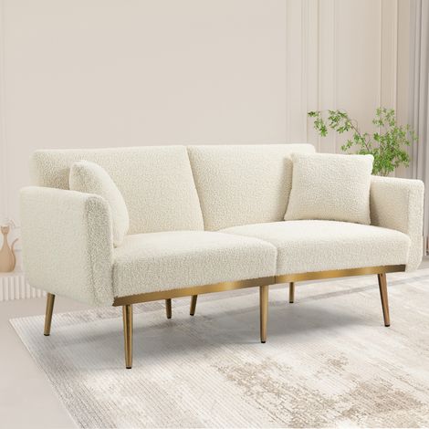 Sofá cama doble moderno, sofá de terciopelo blanco, con 4 patas de soporte de metal, capacidad de carga de hasta 600 libras, adecuado para sala de estar, dormitorio, oficina, apartamento. (1/5)