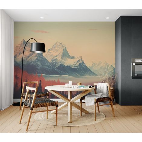 Papier peint Paysage – montagnes et forêt rétro - 150 x 250 cm (1/2)