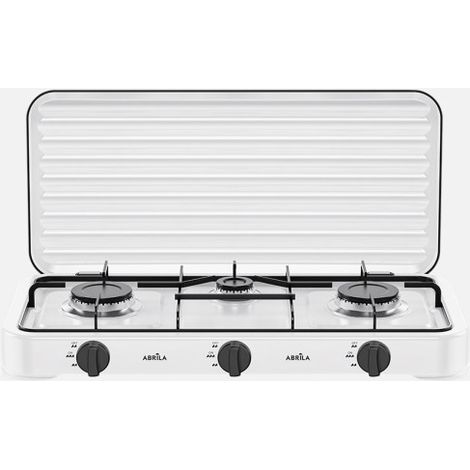 Cocina a gas butano foster blanca 5400w 3quemador exterior,tapa protecc.reg.int.5,5x58x28cm