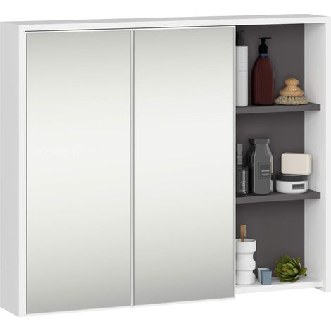 Pensile bagno con specchio VAMI Bianco, Grigio Grafite 90 cm 2 ante 90x15x75 cm (1/5)