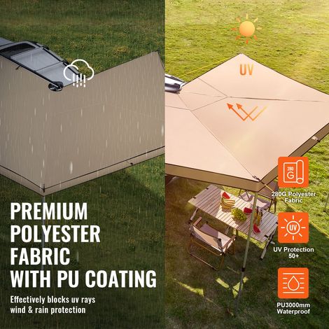 Store banne auto 270°, 2,5m haut déployable latéral, tissu polyester PU3000mm UV50+, abri 4x4 SUV utilitaire camping avec sac étanche (1/5)