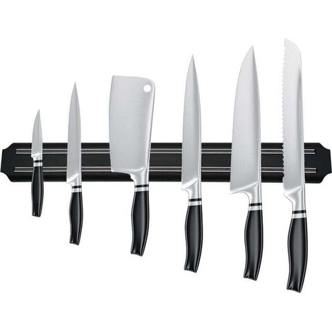 Porte couteau magnetique, barre aimantée porte couteaux, range couteaux cuisine magnétique en acier inoxydable noir porte barre à couteaux aimantée pour cuisine (38 cm)- (1/4)