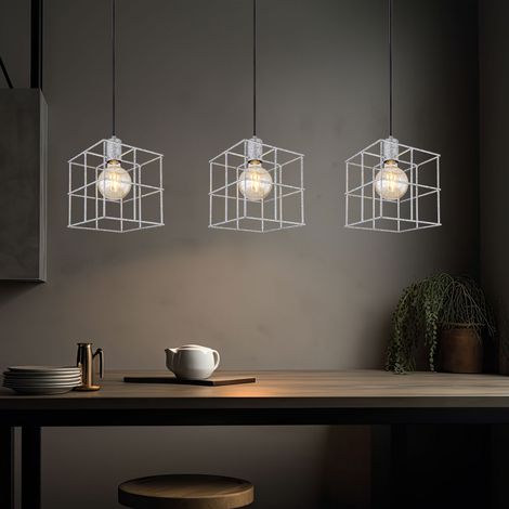 Hängeleuchte Wohnzimmerleuchte Pendellampe Esszimmerlampe Küchenleuchte, 3 Flammig höhenverstellbar, Metall zink, E27, L 95 cm