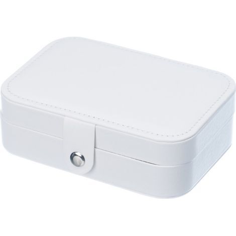 Boîte à bijoux - Boîte à bijoux de voyage portable, petit organisateur de bijoux à deux niveaux, boîte de rangement en cuir PU(Blanc) (1/5)