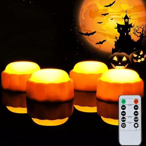Lot de 4 lanternes lumineuses à LED pour Halloween, avec télécommande et minuteurs, orange (1/5)