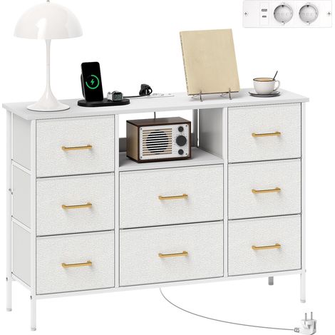 Commode , meuble de rangement à 8 tiroirs en tissu, multiprise, structure en acier, idéal pour l'entrée, la chambre, le salon et le bureau, blanc crème