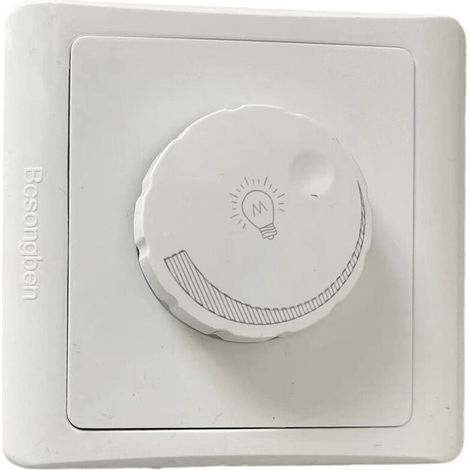 Wall-mounted rotary dimmer switch for light control panel, 86 x 86 mm, adjustable controller AC180-265 V, white