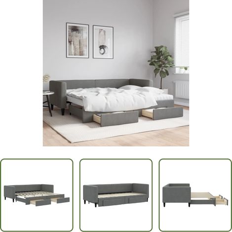 vidaXL Doppelbett - Tagesbett Ausziehbar mit Schubladen Dunkelgrau 80x200 cm Stoff (1/5)