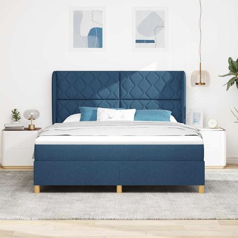 vidaXL Lit à ressorts avec coussin Bleu 200 x 180 cm tissu (1/5)
