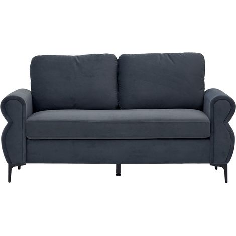 Canapé droit compact en tissu gris foncé, structure métal et bois, housses amovibles, assise ergonomique 49 cm, pieds 15 cm pour salon CHICFURN (1/5)