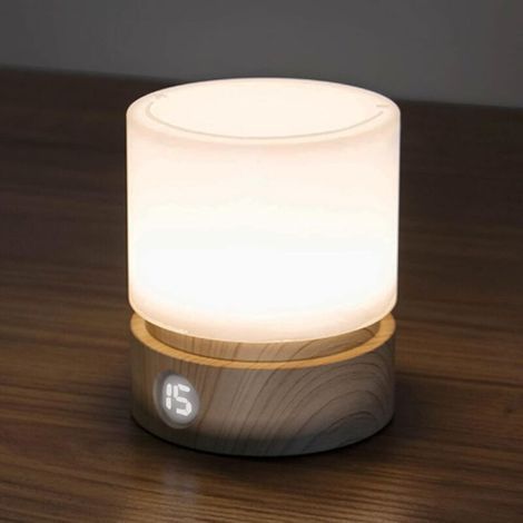 Veilleuse avec Minuterie, Petit lampe de Chevet de Table, LED Veilleuse Enfants, Veilleuse Bébé, Grain de Bois, Dimmable, Batterie, Rechargeable (1/4)