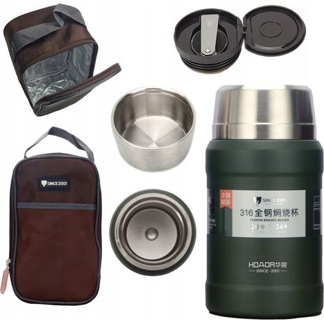 TERMO TURÍSTICO PARA SOPAS Y COMIDA, ACERO INOXIDABLE 316, ESTUCHE TÉRMICO + CUCHARA (1/5)