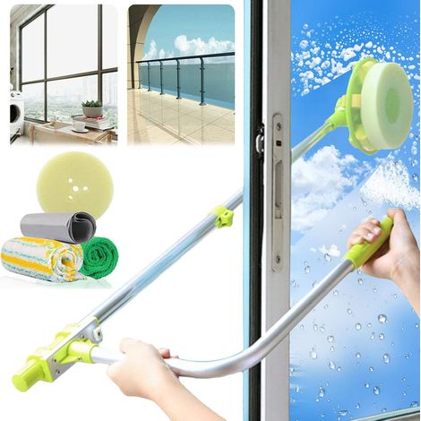 High-Rise Window Cleaner, U-Shaped 2-in-1 Squeegee Spout Window Cleaning Tool with Extension Pole, Telescopic Window Squeegee Cleaning Kit with Rotating Head, Glass Dust Extendable Cleaning Cleaner