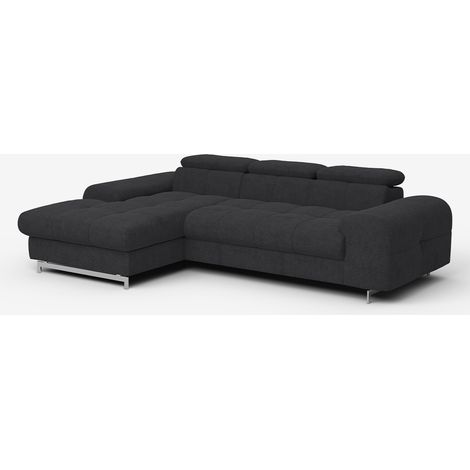 3-Sitzer Sofa mit linker Ottomane und verstellbarer Kopfstütze Tivon - Schwarz (1/5)