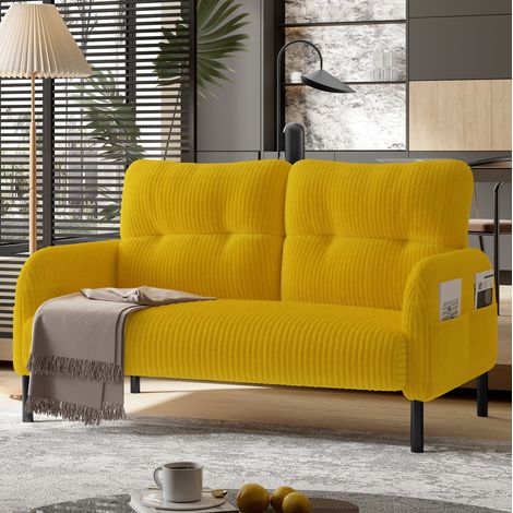 Divano 2 posti con tasca laterale in cord giallo OKMYHOME (1/5)