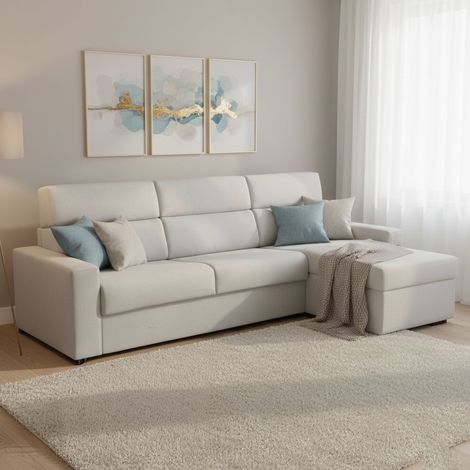 Dmora - Sofá cama con península Zosima, Sofá esquinero convertible para salón, acolchado, desenfundable, 100% Made in Italy, 280x160 h100 cm, Gris claro (1/5)