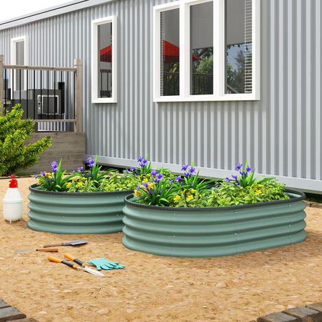 Lot de 2 Carrés potagers de jardin. 135 x 90 x 30 cm. jardinière en acier galvanisé avec bordures en caoutchouc. vert (1/5)