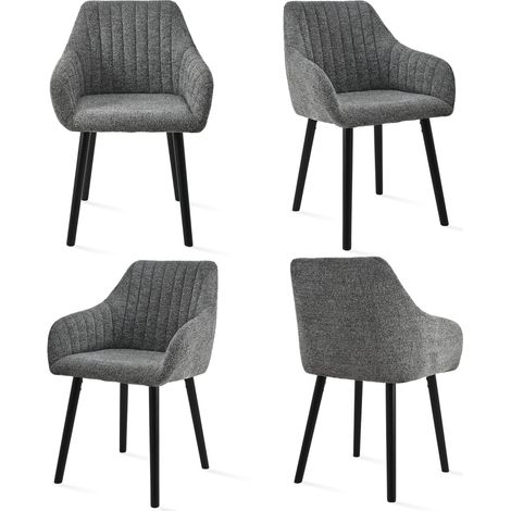 Goeurvant Minimalistische Esszimmerstühle mit bequemer Rückenstütze, ergonomischen Armlehnen und stabilen Holzbeinen - 4er Set – Grau/Grün - Chenille