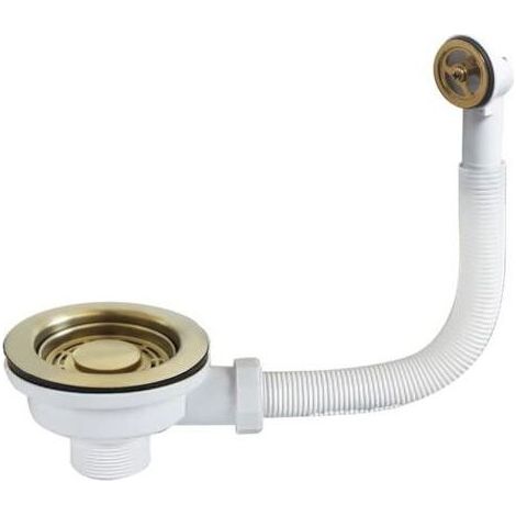 Bonde de lavabo avec trop-plein rond 114 mm – Acier inoxydable Sus304 – Filtre doré/gris foncé pour évier de cuisine (1/5)