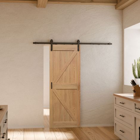 Porte de grange Oak 90 x 215 cm, porte coulissante pleine intérieure en bois, système ouvert noir avec softclose (1/6)