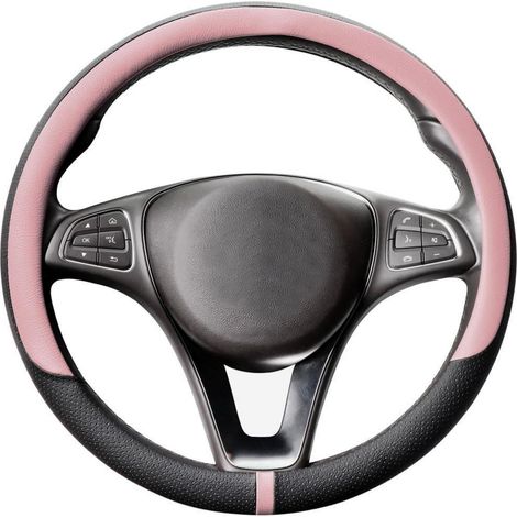 Lenkradbezug Auto Mikrofaser Leder 37-38cm Schwarz Rosa Anti-Rutsch (1/5)