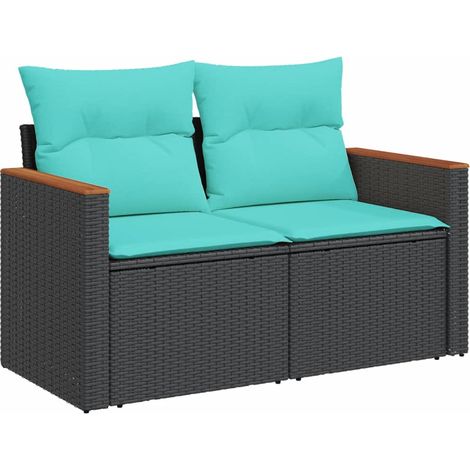 vidaXL Divano da giardino con cuscini 2 posti nero in polyrattan (1/5)