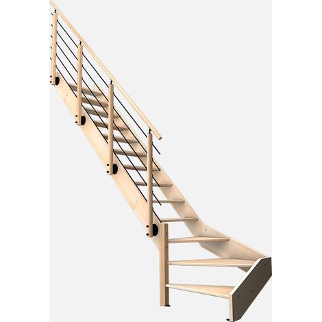 Kordo – Escalier quart tournant gauche en hêtre avec garde-corps inox – 13 marches – Hauteur 2898mm – Largeur 889mm – Prêt-à-poser (1/3)