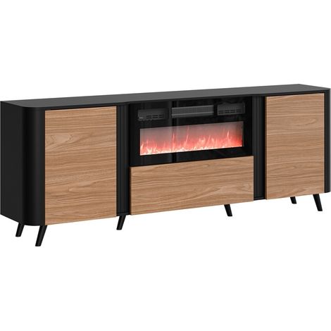 Aparador Modus I, Negro + Nogal, 76x200cm, Número de puertas: 039cm, Aglomerado laminado, MDF, LED