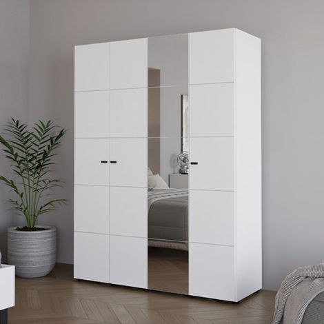 Armario Grande Ifrane, Ropero Dormitorio, Perchero, 4 Estantes, 6 Compartimentos, 155x208h cm Blanco Mate (1/5)