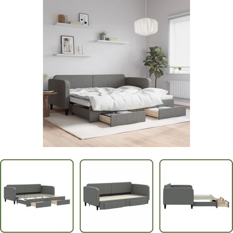vidaXL Doppelbett - Tagesbett Ausziehbar mit Schubladen Dunkelgrau 90x200 cm Stoff (1/5)