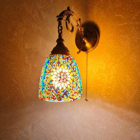 Applique Murale Rétro Verre Jaune Multicolore Interrupteur à Tirette Câblé 23 × 23 × 25 cm 1,8 kg – Livraison gratuite