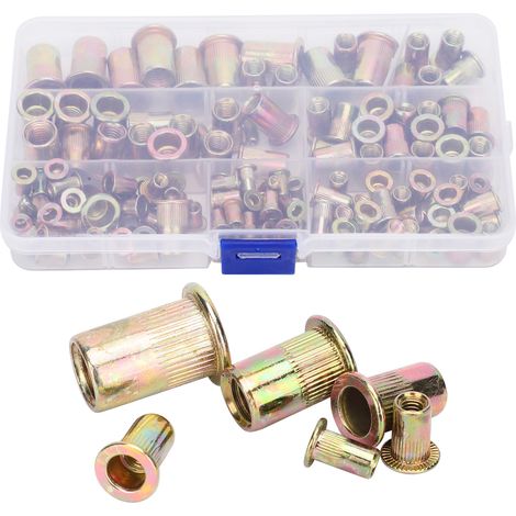 Ensemble de 150 écrous à sertir galvanisés, pièces de quincaillerie filetées à insert mixte. (1/5)