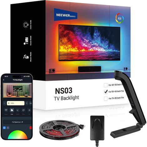 TV Backlight 55"-65", RGB LED Strip 3.6 m TV Sensor,Programmable On/Off,Color Sync Without Latency,Sync Music,24 Effects,App Control (1/5)