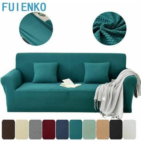 Funda para sofá de 2 plazas, elástica, extensible, gruesa, de ajuste suave, color cian, 145-185 cm (1/4)