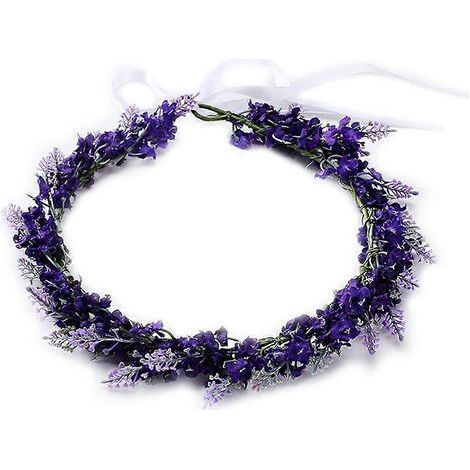Verstellbares lavendelfarbenes Blumenstirnband 18 cm, künstliche Blumenkrone für Hochzeit, Party, Abschlussball - traumhaftes dunkelviolettes Diadem, elegantes Haaraccessoire. (1/4)