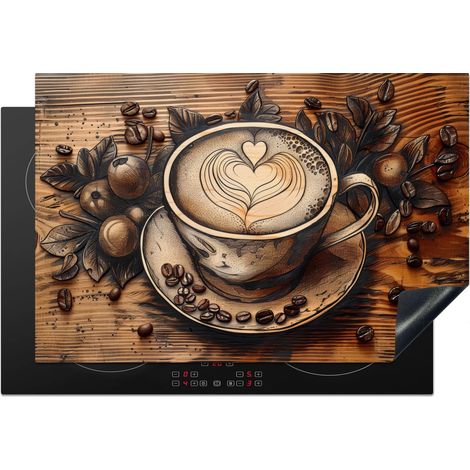PROTECTION PLAQUE INDUCTION Café - Vintage - Marron - Tasse - Bois Tapis de Protection 77x51 cm (1/5)