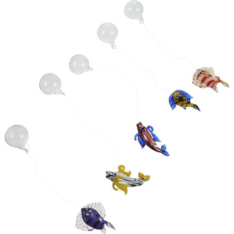 Pack of 5 Floating Artificial Fish Hanging Decorations Made of Glass, Realistic Aquarium Ornaments for Aquarium Accessories, Home, Office, Business (1/5)