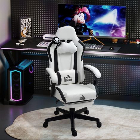 Chaise gaming ergonomique oreilles de chat dossier inclinable 65 x 62 x 124 cm, blanc (1/3)
