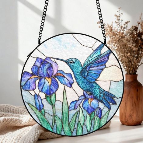 Suspension vitrail colibri attrape-soleil 25 cm décoration fenêtre oiseau lumineux cadeau intérieur (1/5)