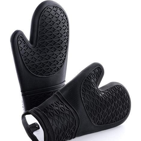 Gants de cuisine en silicone résistants à la chaleur jusqu'à 260 °C, antidérapants et longs (noirs) (1/4)