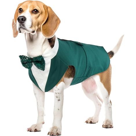 Formal Tuxedo for Dogs, Wedding Party Costume for Dogs, Bow Tie Shirt, Christmas Costume, Elegant (Dark Green, XL) (1/5)