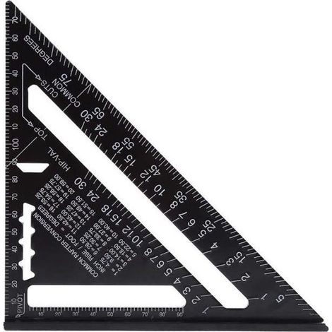 Équerre Charpentier Règle Triangle en Alliage d\'aluminium avec Rapporteur Outil de Mesure Noir (1/4)