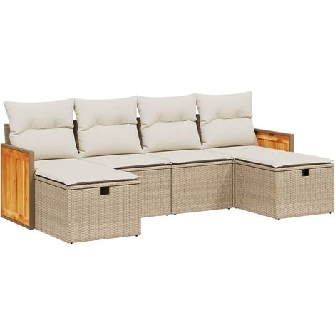 Set Divano da Giardino 6 pz con Cuscini Beige in Polyrattan vidaXL (1/4)