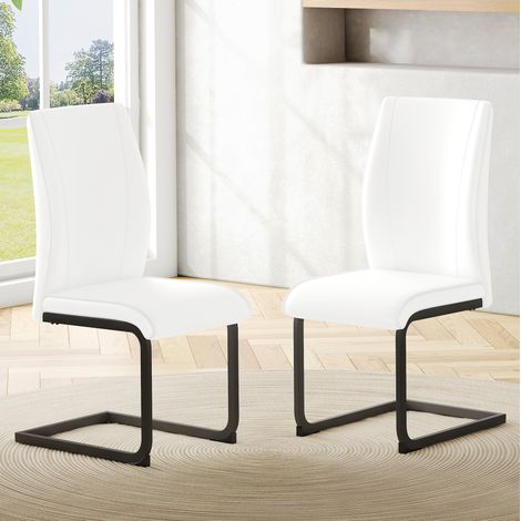 Esszimmerstuhl, ergonomische Rückenlehne, gepolstert, Kunstleder, Weiß Schwarz (1/5)